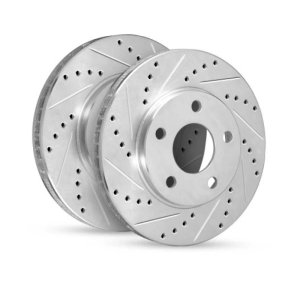 Acura TL Brake Rotor (1) - Rear Right - R1 Concepts - Drilled & Slotted - Silver - `99-`03